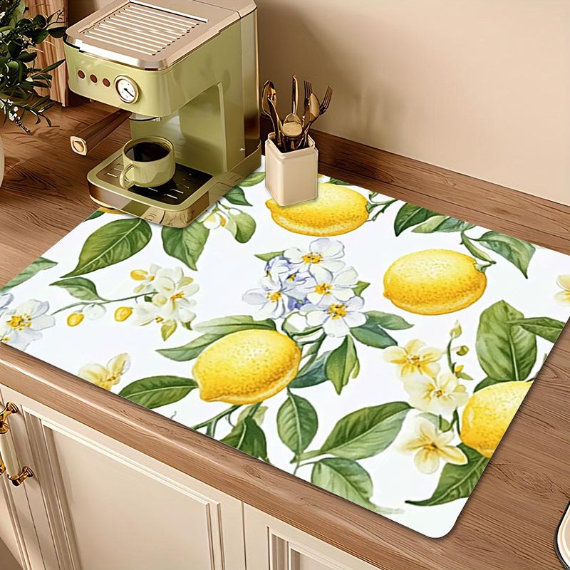 Bar Mat Rubber - VIKAMA Fresh Lemon Flower Printed Drying